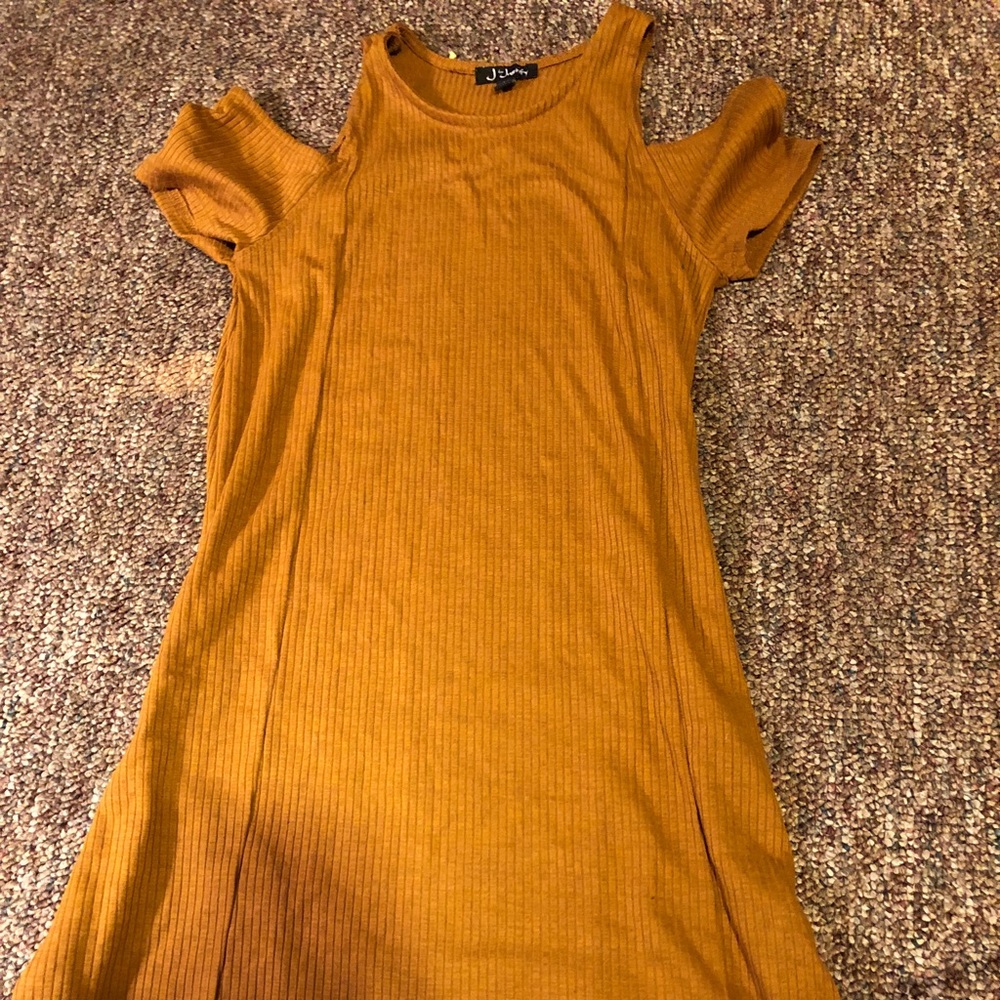 Yellow open shoulder mini dress